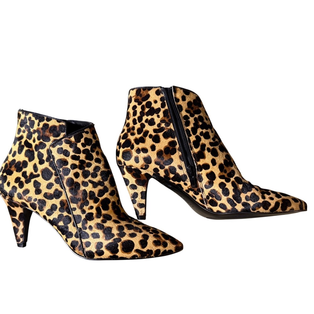 Nine West Jet Lag Booties 7.5 Leopard print Real Cow Fur Pointed Toe Kitten Heel